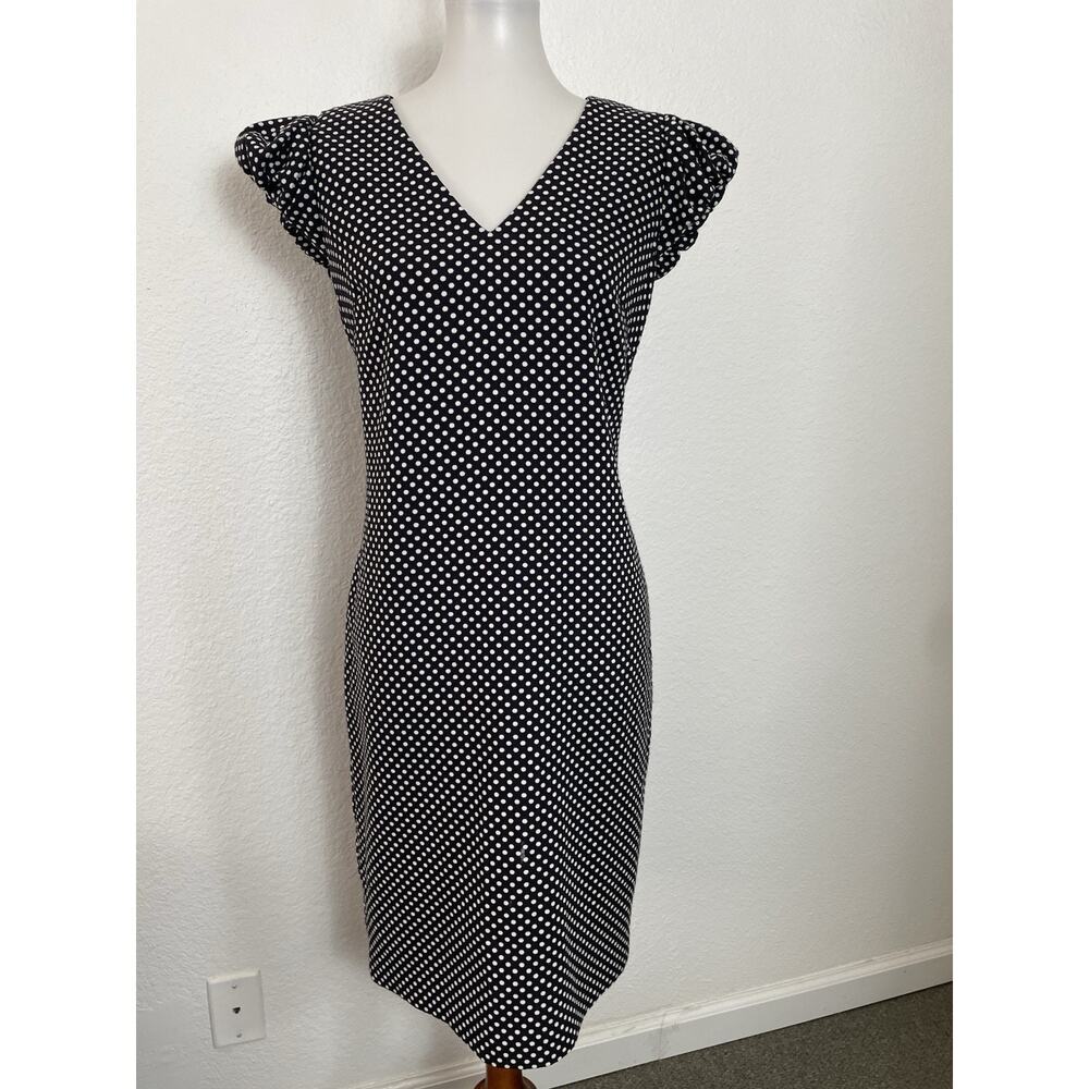 Calvin Klein Dress Sheath Multicolor Polka Dot Puff Sleeve